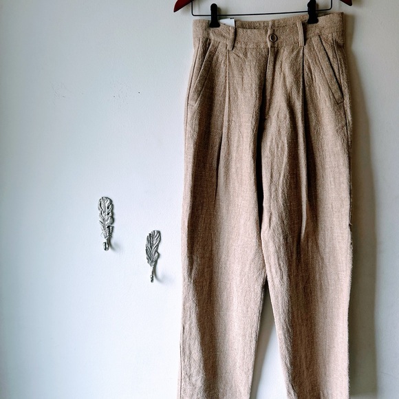 ZARA Textured Sandy Beige Wide Leg Trousers | High Waisted Tailored Pant Linen - Picture 1 of 8